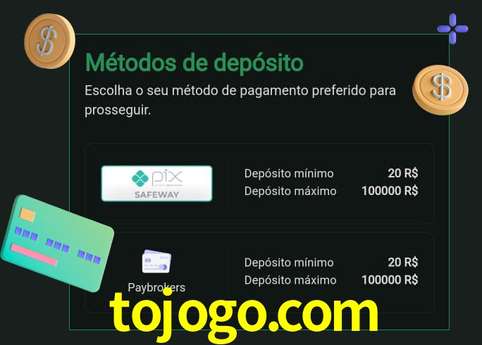 O cassino tojogo.com oferece uma grande variedade de métodos de pagamento